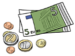 Zeichnung: Stapel Euro-Scheine, obenauf 50 Euro